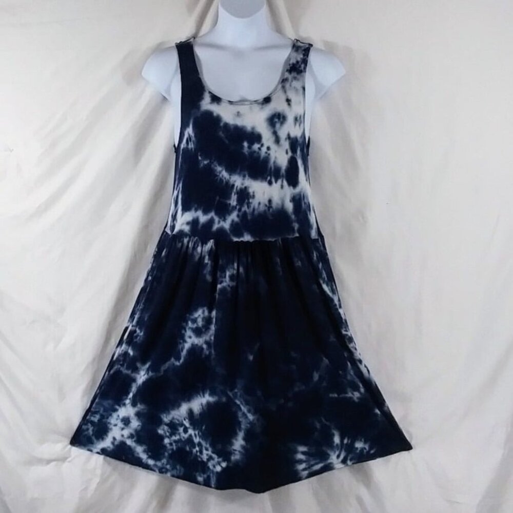 Como Blu Women's Blue Tye Dyed Peplum Sleeveless Tank Bodice Dress Size M